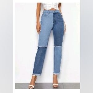 High Waisted Raw Hem Straight Jeans
